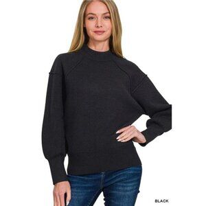Zenana Viscose Mock Neck Exposed Seam Sweater
